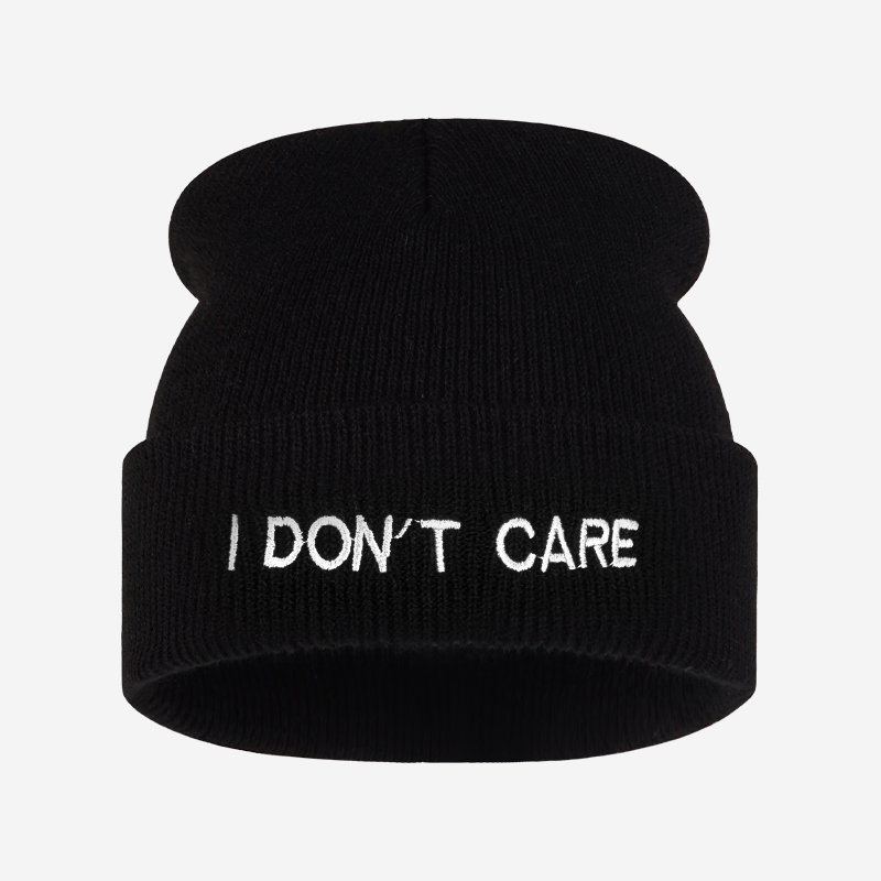 Beanie Cuffed Knit - I DON'T CARE 텍스트 니트 커프드