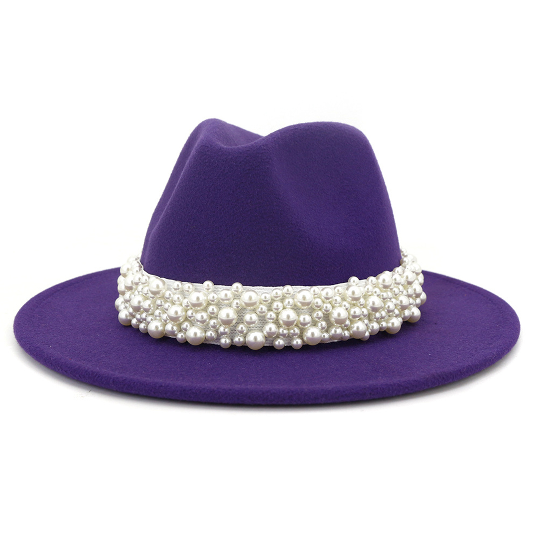 Fedora Hat Wool - 여성용 페도라 모자, 진주 밴드가 있는