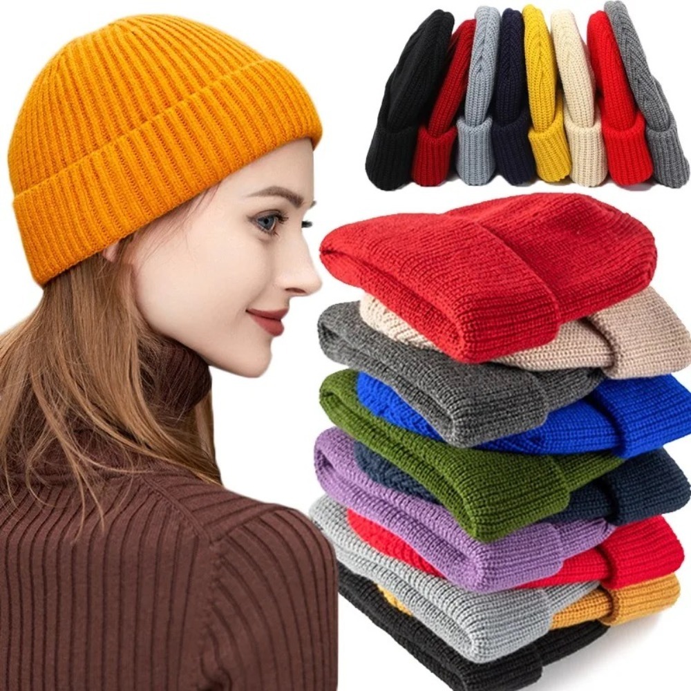 Beanie Cuffed Knit - 가을 겨울 유니섹스 단색 커프드 비니