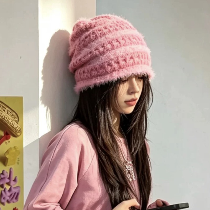 여성용 새로운 한국 스타일 캔디 컬러 퍼지 니트 비니  - Beanie Cuffed Knit 리뷰 및 가격