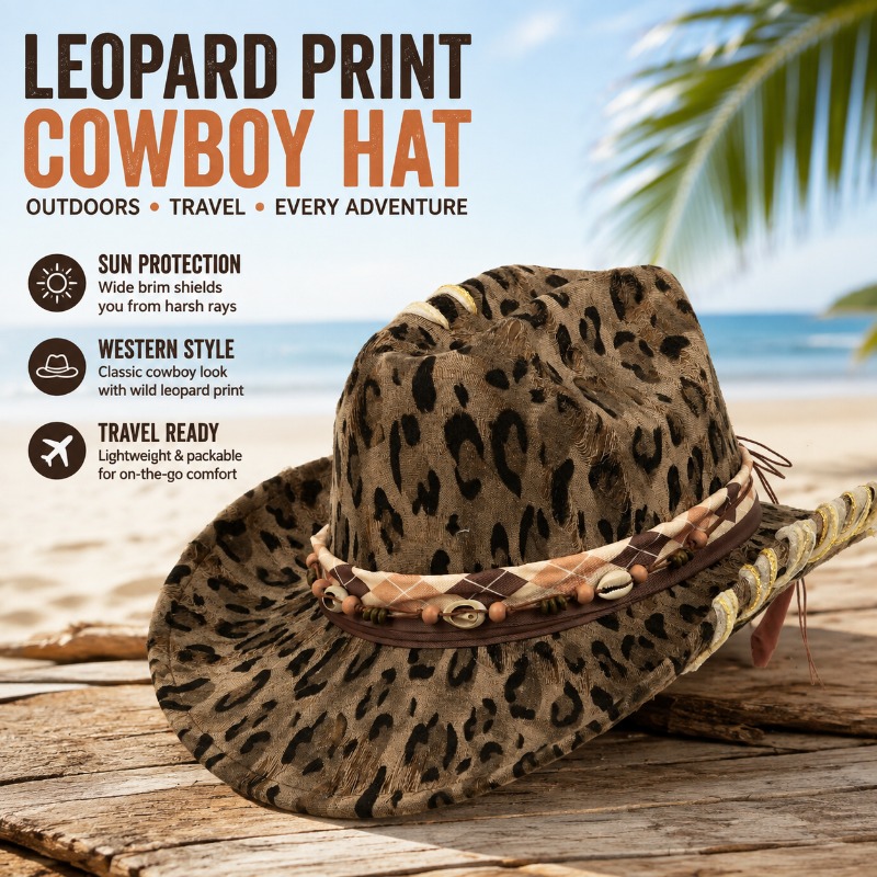 레오파드 프린트 웨스턴 카우보이 모자 야외 자외선 차단 - Cowboy Hat Straw 리뷰 및 가격