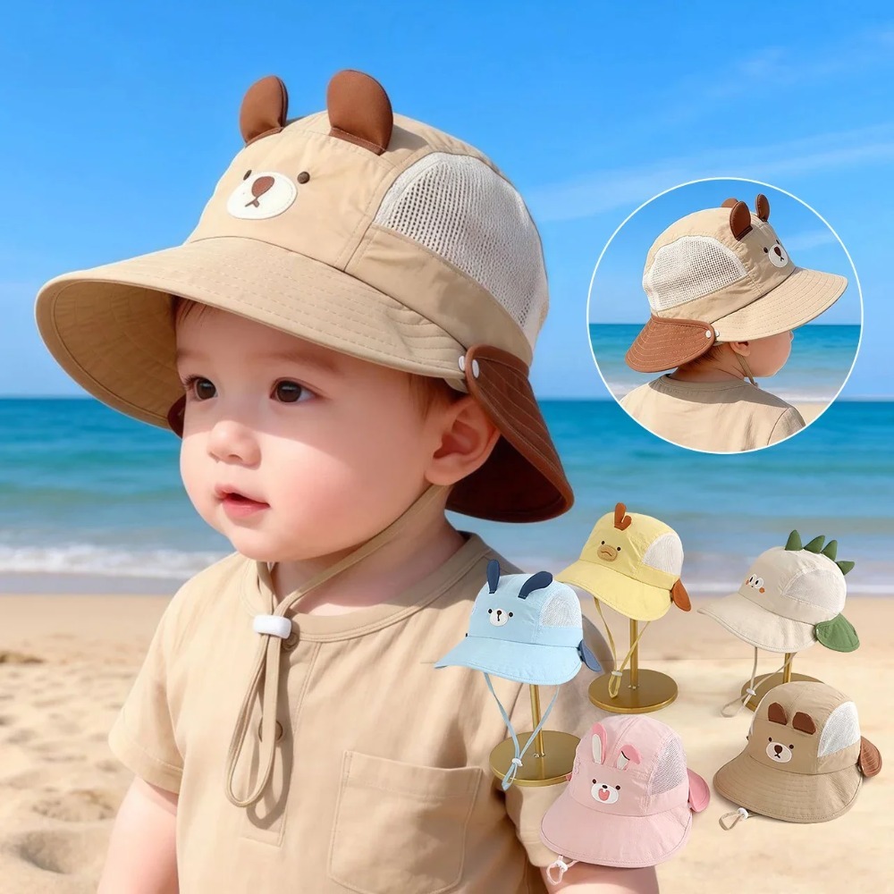 귀여운 만화 캐릭터 아기 비치 모자, 곰/토끼 귀 디자 - Bucket Hat Cotton 리뷰 및 가격